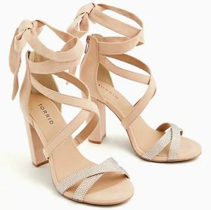 Torrid Faux Suede Ankle Wrap Rhinestone Heels